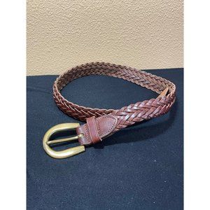 Vintage 90's Leather Braided Weaved Belt Brass Buckle